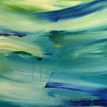 Painting titled "Turquoise Blue Hori…" by Constance Robine, Original Artwork, Acrylic Mounted on Wood Stretcher frame