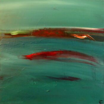 Malarstwo zatytułowany „Turquoise Red Horiz…” autorstwa Constance Robine, Oryginalna praca, Akryl Zamontowany na Drewniana r…