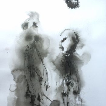 Картина под названием "Êtres éthérés noir…" - Constance Robine, Подлинное произведение искусства, Чернила