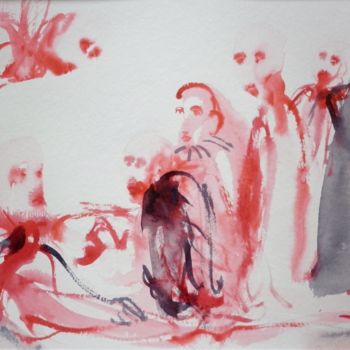 Schilderij getiteld "Scènette Rouge et G…" door Constance Robine, Origineel Kunstwerk, Inkt