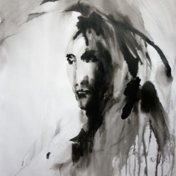 Peinture intitulée "Masque d'eau noir I" par Constance Robine, Œuvre d'art originale, Encre