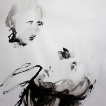 Painting titled "Duo Masques d'Eau II" by Constance Robine, Original Artwork, Ink