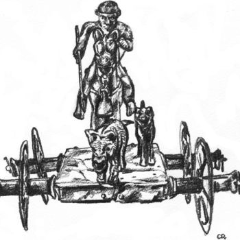 Tekening getiteld "char votif de merida" door Constance Robine, Origineel Kunstwerk