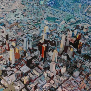 Painting titled "Above Downtown" by Constantin Roucault, Original Artwork, Oil