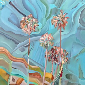 Pittura intitolato "Palms in Blue Sky" da Constantin Roucault, Opera d'arte originale, Olio