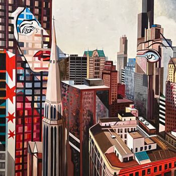 Schilderij getiteld "Chicago" door Constantin Roucault, Origineel Kunstwerk, Olie