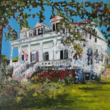 Painting titled "NC Home" by Constantin Roucault, Original Artwork, Oil Mounted on Wood Stretcher frame