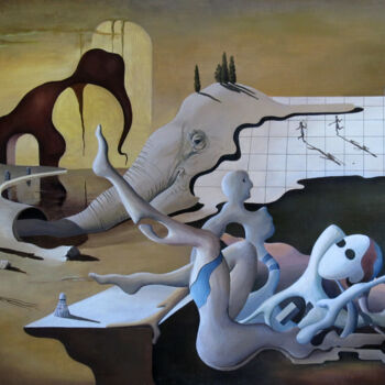 Painting titled "White elephant" by Constantin Voronov, Original Artwork, Oil