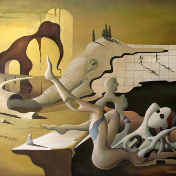 Painting titled "White Elephant" by Constantin Voronov, Original Artwork, Oil