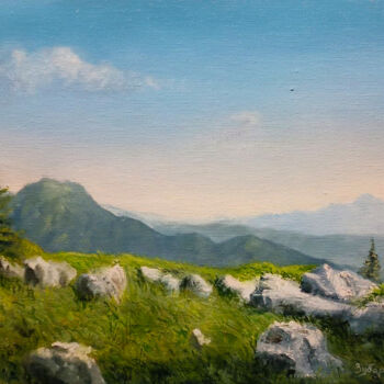 Painting titled "Sunset in the mount…" by Constantine Zubarev, Original Artwork, Oil