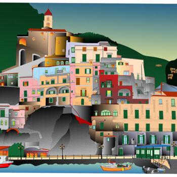 「Amalfi」というタイトルの絵画 Constantino Luis Marinoによって, オリジナルのアートワーク, オイル ウッドストレッチャーフレームにマウント