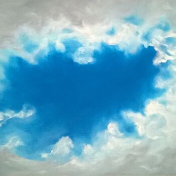 Painting titled "IN THE SKY" by Constantin Popescu, Original Artwork, Oil Mounted on Wood Stretcher frame