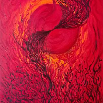 Картина под названием "THE BIG RED" - Constantin Popescu, Подлинное произведение искусства, Масло Установлен на Деревянная р…