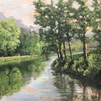 Painting titled "Country River by th…" by Judith Harvey, Original Artwork, Oil