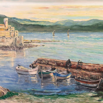 Painting titled "Port de pêche" by Stephane Georges, Original Artwork, Oil