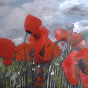 Painting titled "les-coquelicots-sou…" by Hubert Jarno, Original Artwork, Oil