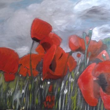 Pintura titulada "les-coquelicots-sou…" por Hubert Jarno, Obra de arte original, Oleo