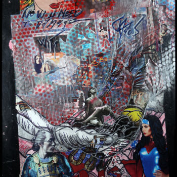 Collages titled "Wonder woman Vs Jin…" by Antoine-Emmanuel Rousselle-Laurent, Original Artwork, Collages