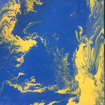 Malerei mit dem Titel "Yellow over blue" von Greg Powell, Original-Kunstwerk, Emaille