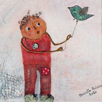 Peinture intitulée "L’enfant et l’oiseau" par Isabelle Antoine, Œuvre d'art originale, Acrylique Monté sur Châssis en bois