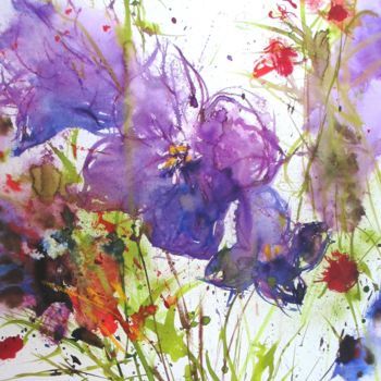 Pittura intitolato ""violet flower"" da Heike Renz, Opera d'arte originale, Acquarello
