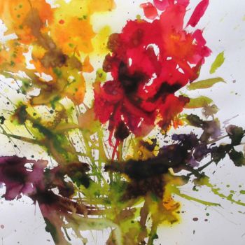 Peinture intitulée "a 46 -Herbstblumen" par Heike Renz, Œuvre d'art originale, Aquarelle