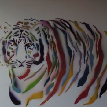 Картина под названием ""Tigre blanc"" - Vincent Parmentier, Подлинное произведение искусства, Трафарет