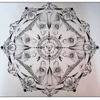 图画 标题为“Kaleidoscope chat d…” 由Elaine Marty, 原创艺术品, 铅笔