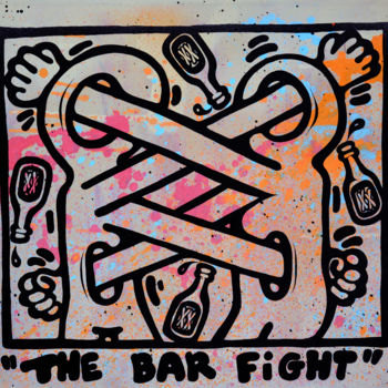 Schilderij getiteld "The Bar Fight" door Ewen Gur, Origineel Kunstwerk, Acryl