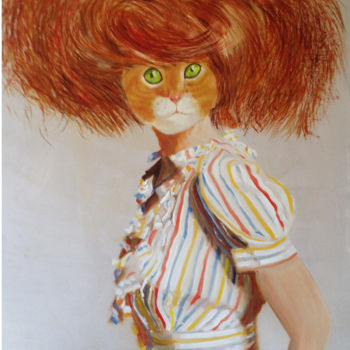 Arts numériques intitulée "Mme chat a rayures" par Jeheleme, Œuvre d'art originale