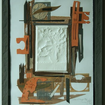 Printmaking titled "BOIS DÉLICATS "L'AR…" by Yann Hervis, Original Artwork, Embossing Mounted on Wood Panel