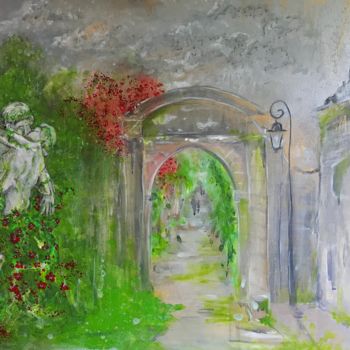 Painting titled "La porte du jardin" by Adélaïde Andreu Leferme, Original Artwork, Acrylic Mounted on Wood Stretcher frame