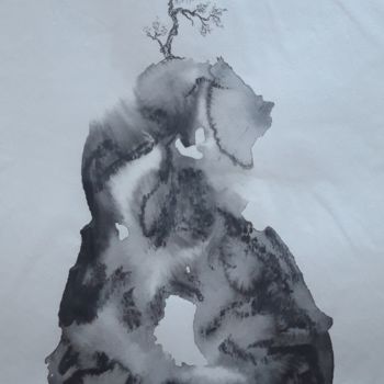 Drawing titled "Arbre perché" by Pascale Delarge, Original Artwork, Ink