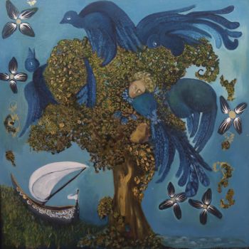 Schilderij getiteld "L'arbre de Vie" door Cony Shesson, Origineel Kunstwerk, Acryl