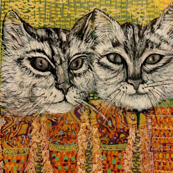 Картина под названием "Felines" - Cony Shesson, Подлинное произведение искусства, Акрил Установлен на Деревянная рама для но…
