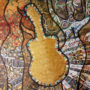 Painting titled "Ethnic Acoustique" by Cony Shesson, Original Artwork, Acrylic Mounted on Wood Stretcher frame