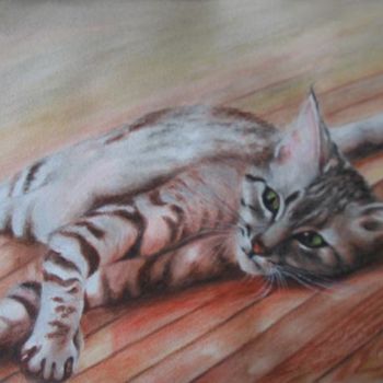 Painting titled "Cat on the floor" by Fernanda Costa, Original Artwork