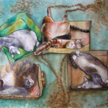 Painting titled "Sleeping cats" by Fernanda Costa, Original Artwork