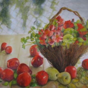 Painting titled "Apples & Flowers" by Fernanda Costa, Original Artwork