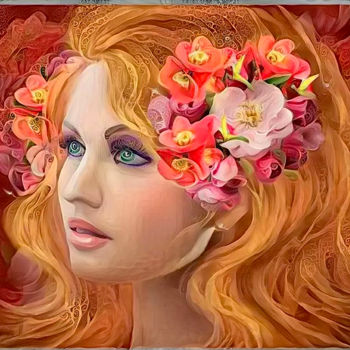 Digital Arts titled "Lovely Redhead With…" by Angela Hanley, Original Artwork, Digital Painting