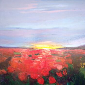 Painting titled "Coquelicots" by Copo, Original Artwork, Oil Mounted on Wood Stretcher frame