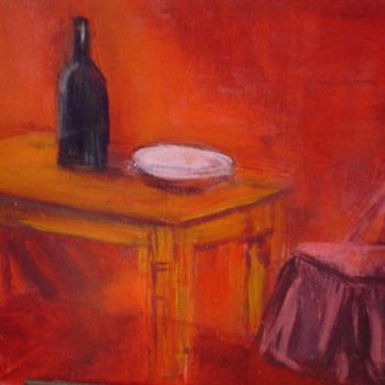 Peinture intitulée "table et bouteille" par Monique Copolata, Œuvre d'art originale, Acrylique Monté sur Châssis en bois