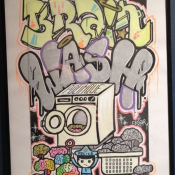 Painting titled "Brain wash" by Co.Poldo, Original Artwork, Marker