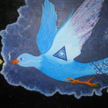 Peinture intitulée "L'Oiseau Cosmique" par Eve Nakamura, Œuvre d'art originale