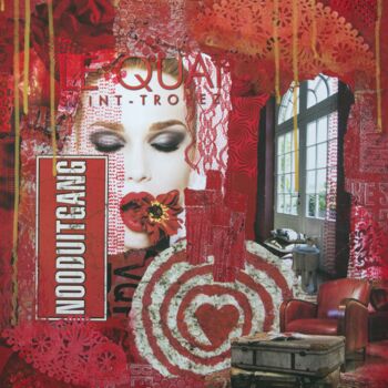 Collages getiteld "Nooduitgang" door Cora Westerink, Origineel Kunstwerk, Acryl Gemonteerd op Frame voor houten brancard