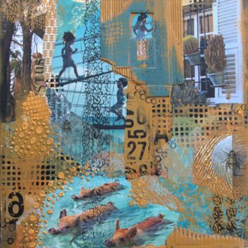 Collages titled "Geluk" by Cora Westerink, Original Artwork, Collages Mounted on Wood Panel