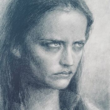 Dessin intitulée "Eva Green portrait" par Cora X, Œuvre d'art originale, Crayon