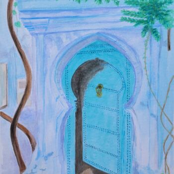 Painting titled "la porte Marocaine" by Coralie Chevalier, Original Artwork, Watercolor