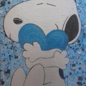 Pintura intitulada "Snoopy love bleu" por Coralie Lili, Obras de arte originais, Acrílico