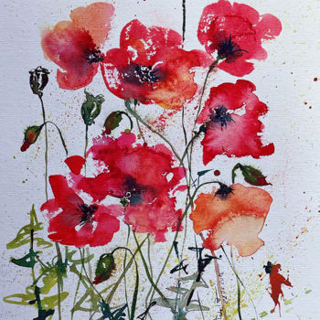 Malerei mit dem Titel "Coquelicot - Klatsc…" von Corason, Original-Kunstwerk, Aquarell